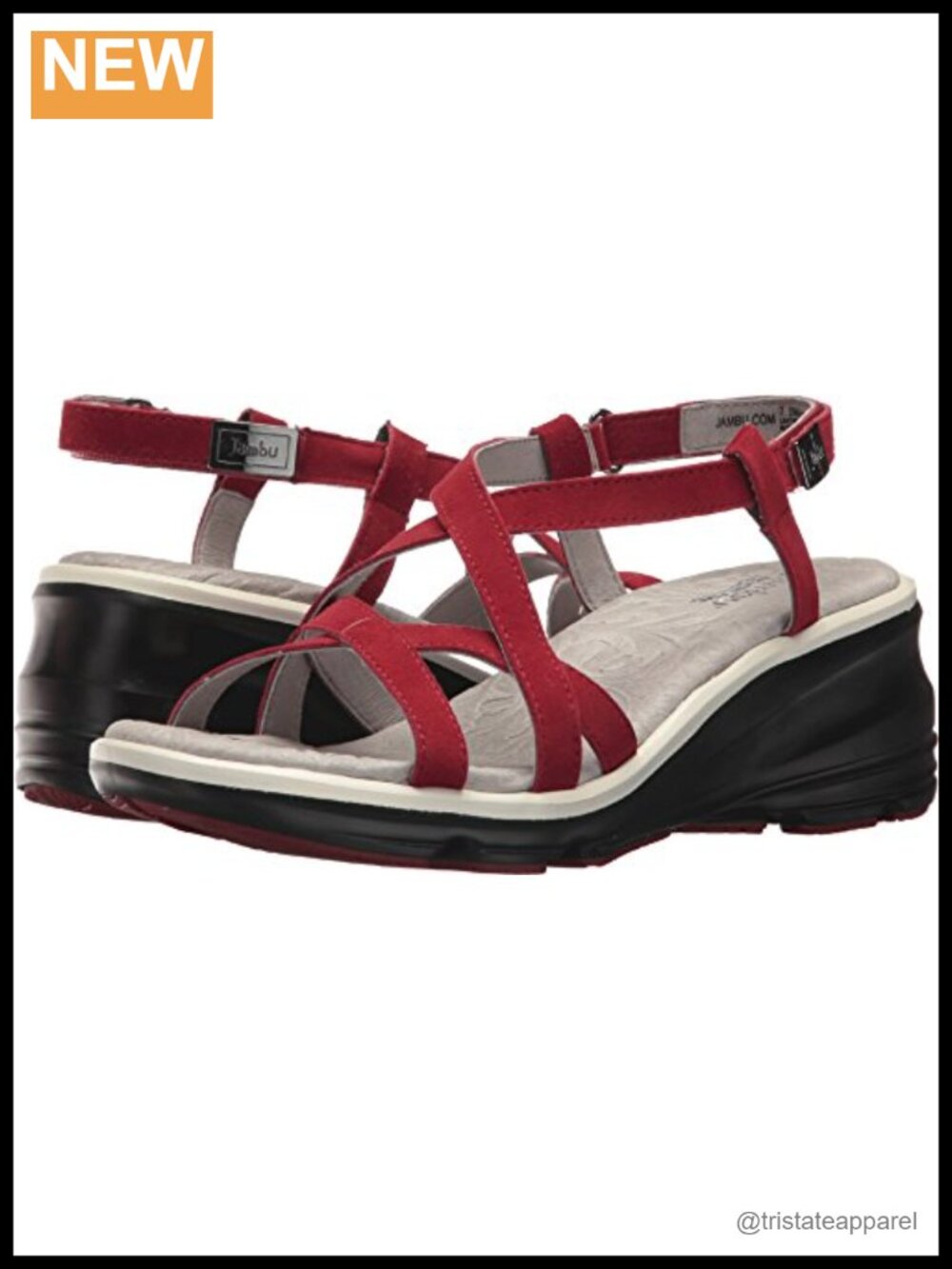 Jambu Ginger Wedge Sandal Leather Hook & Loop Slingback Memory Foam Footbed